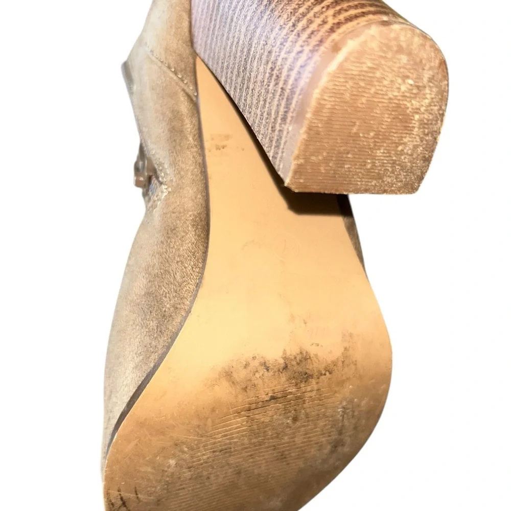 Tan Thigh High Chunky Heel Boots